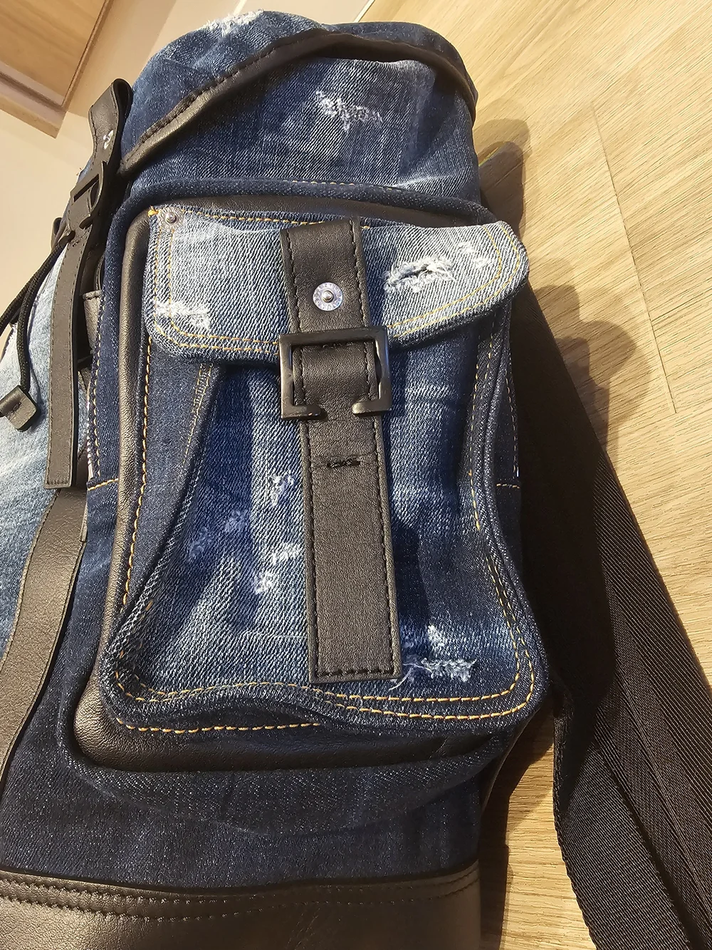 DSQUARED2 Blue Denim Backpack with Black Leather Trim